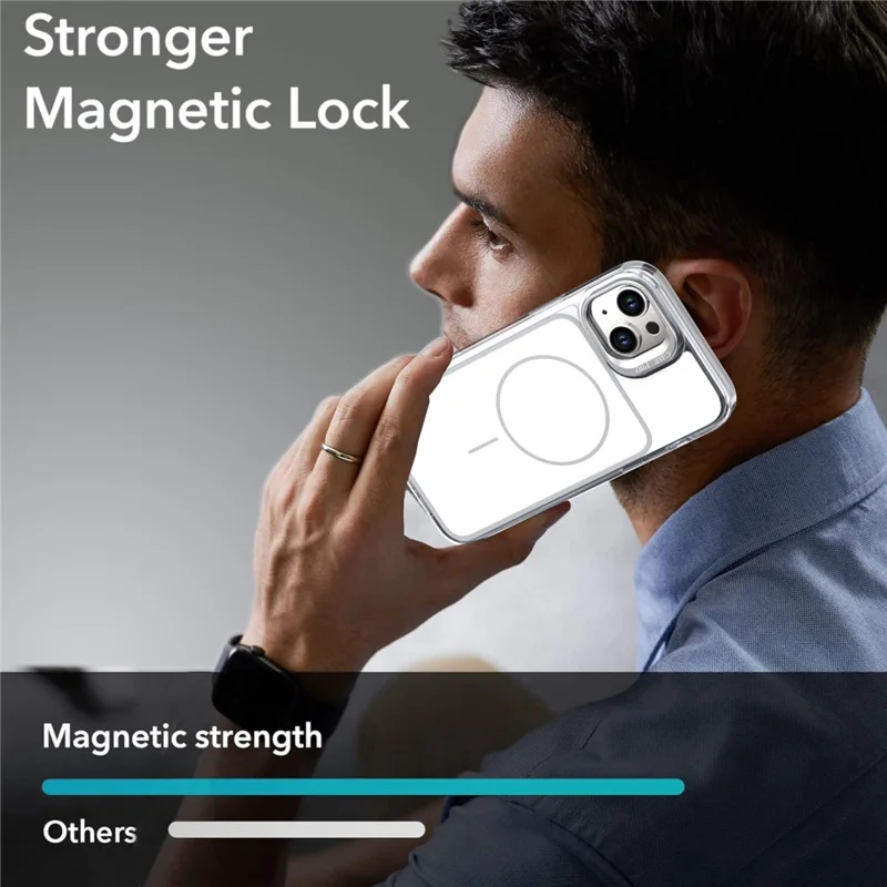 For iPhone 15 Plus Case Compatible with MagSafe Lens Kickstand TPU Acrylic Phone Cover with Matching Hand Strap - White