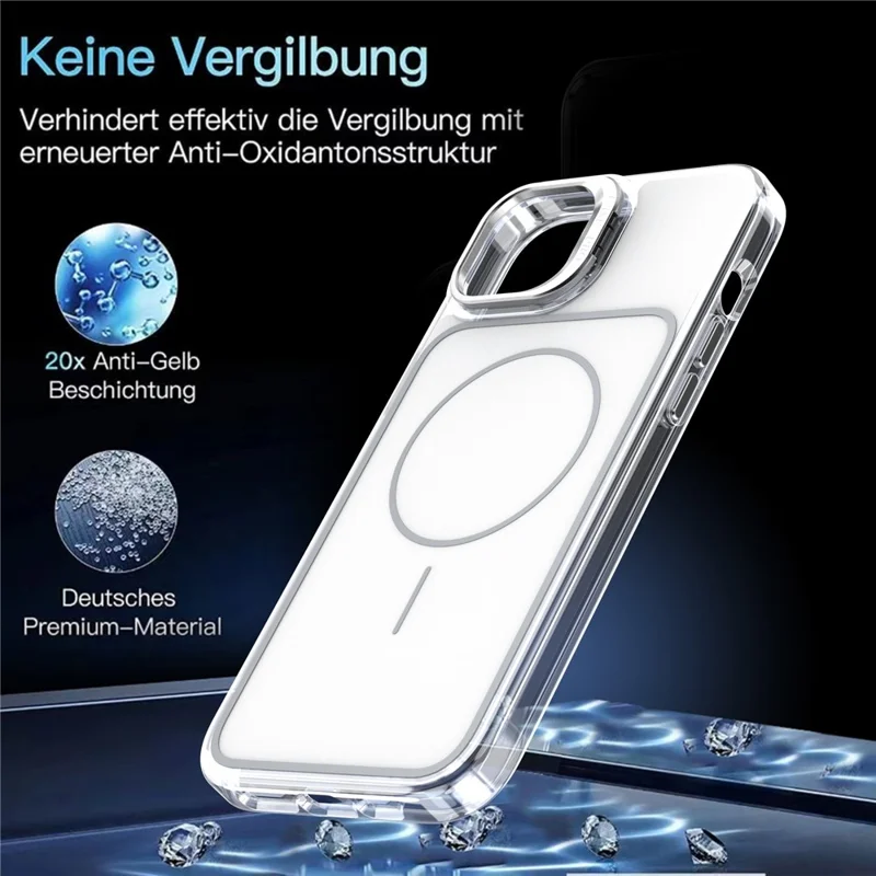 For iPhone 15 Plus Case Compatible with MagSafe Lens Kickstand TPU Acrylic Phone Cover with Matching Hand Strap - White