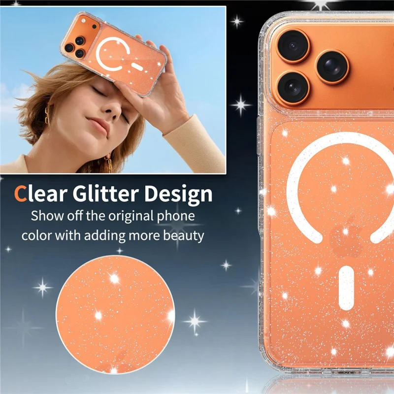 Capa Magnética para iPhone 17 Pro Max com Design Brilhante, Capa Transparente Resistente a Quedas em TPU PC PET