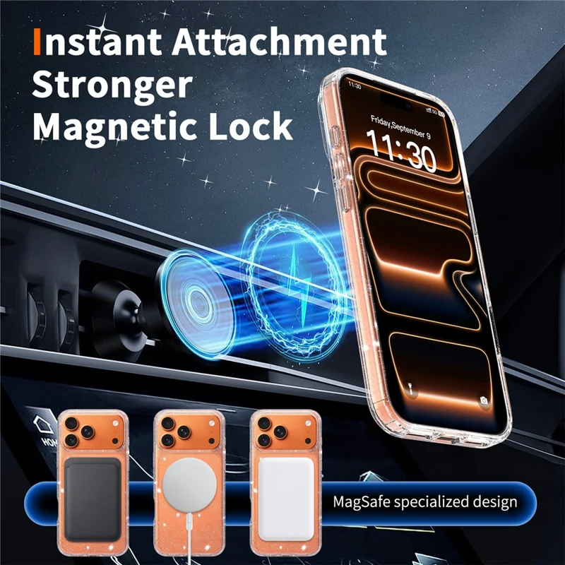 Capa Magnética para iPhone 17 Pro Max com Design Brilhante, Capa Transparente Resistente a Quedas em TPU PC PET