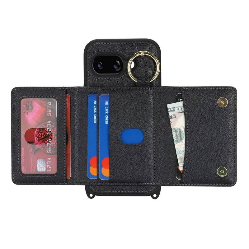 Til Google Pixel 9a Etui med Snor / Spejl / Kortholder med Gridmønster og RFID-blokerende Telefondæksel - Sort