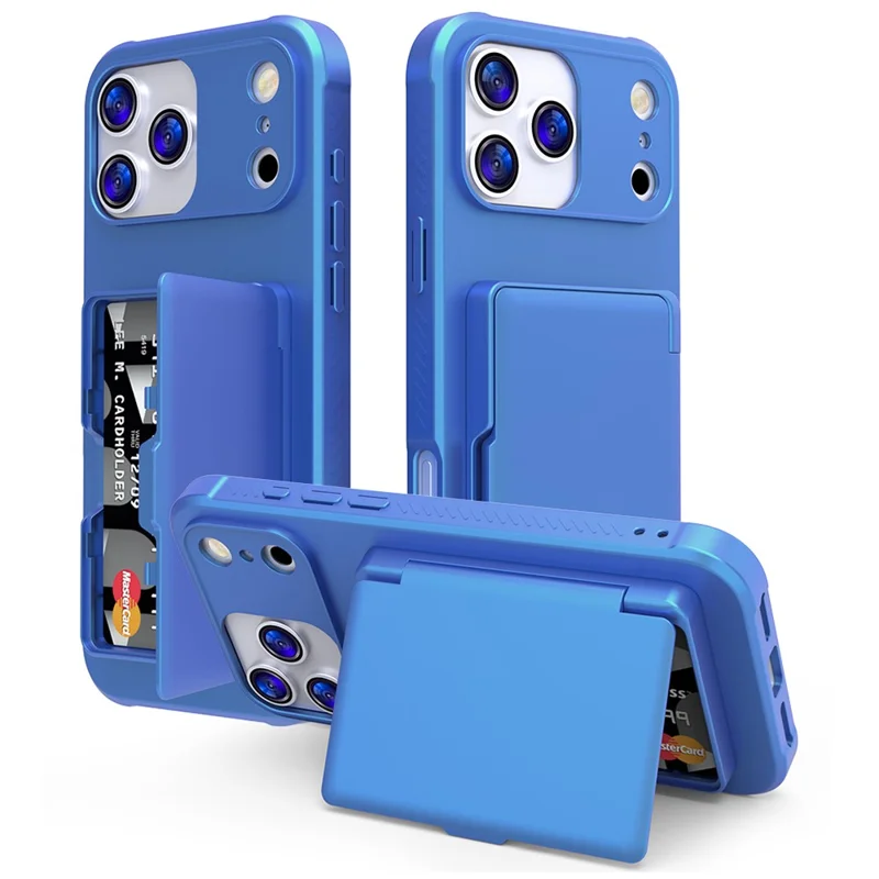 Cover per iPhone 17 Pro con Portatessere / Specchio / Supporto TPU + PC - Blu Navy