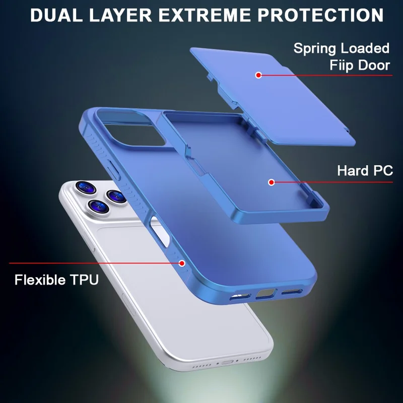 Cover per iPhone 17 Pro con Portatessere / Specchio / Supporto TPU + PC - Blu Navy