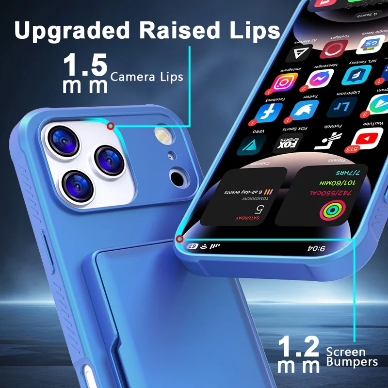 Cover per iPhone 17 Pro con Portatessere / Specchio / Supporto TPU + PC - Blu Navy