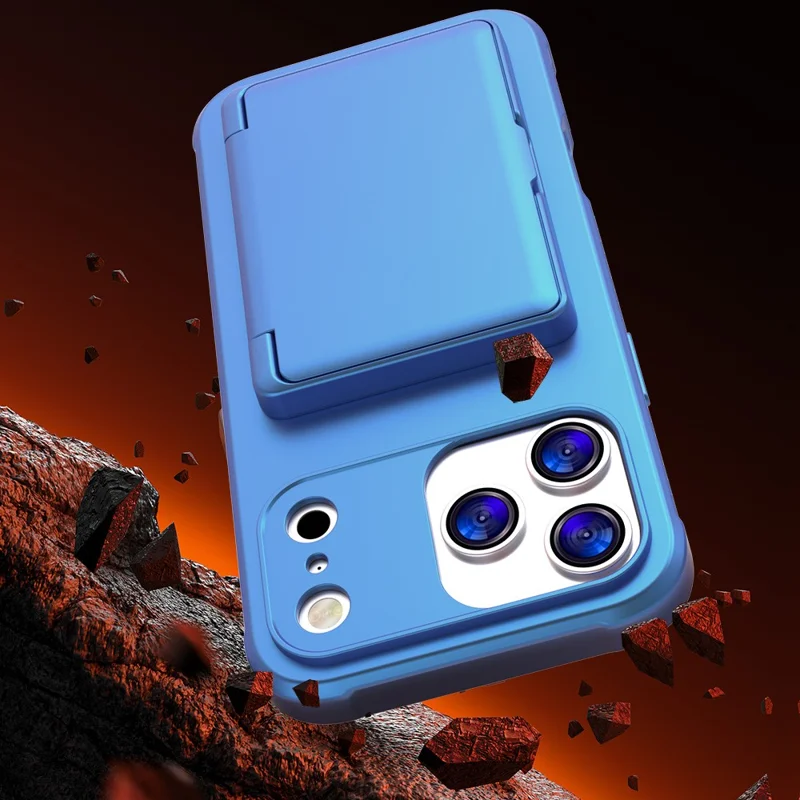 Cover per iPhone 17 Pro con Portatessere / Specchio / Supporto TPU + PC - Blu Navy