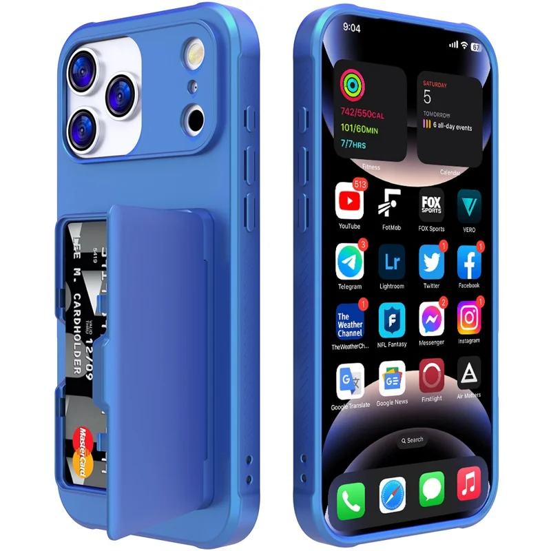 Cover per iPhone 17 Pro con Portatessere / Specchio / Supporto TPU + PC - Blu Navy
