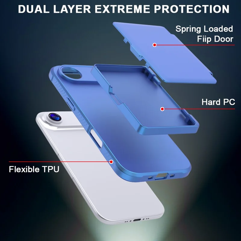 For iPhone Air Case with Card Holder  /  Mirror  /  Kickstand TPU + PC Phone Back Cover - Navy Blue