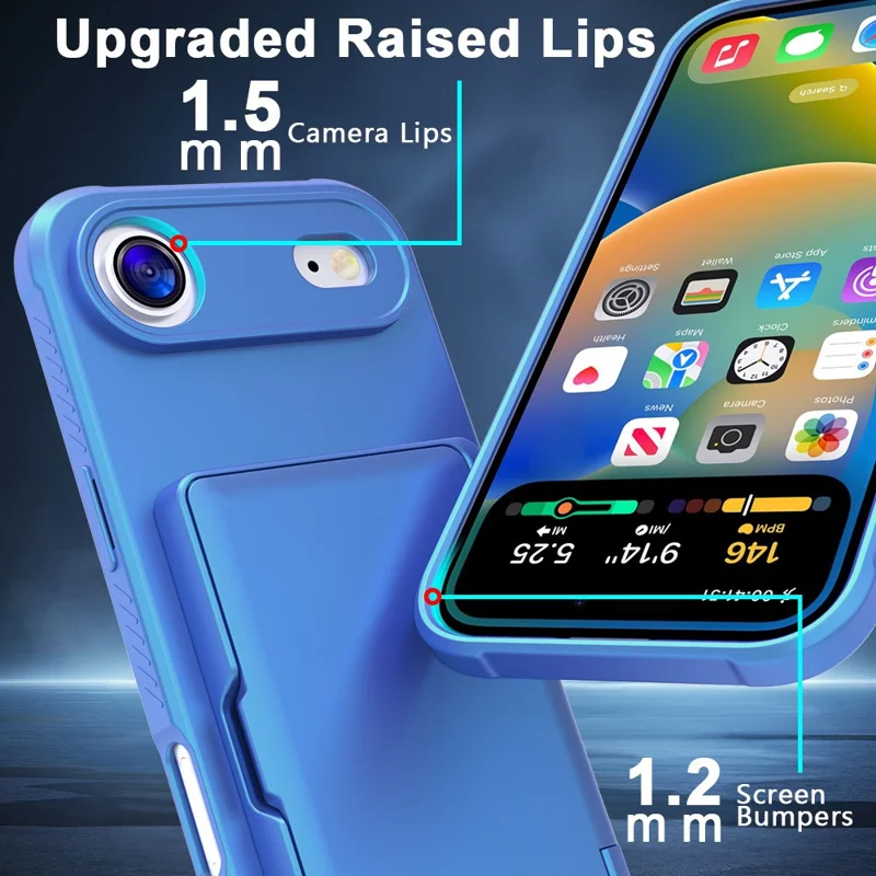 For iPhone Air Case with Card Holder  /  Mirror  /  Kickstand TPU + PC Phone Back Cover - Navy Blue