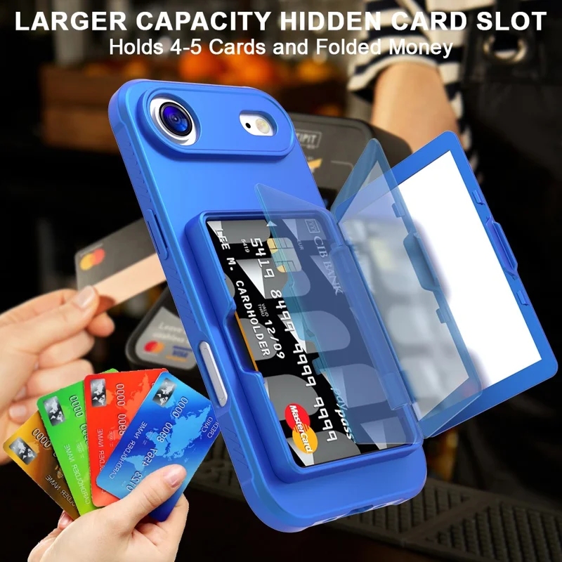 For iPhone Air Case with Card Holder  /  Mirror  /  Kickstand TPU + PC Phone Back Cover - Navy Blue