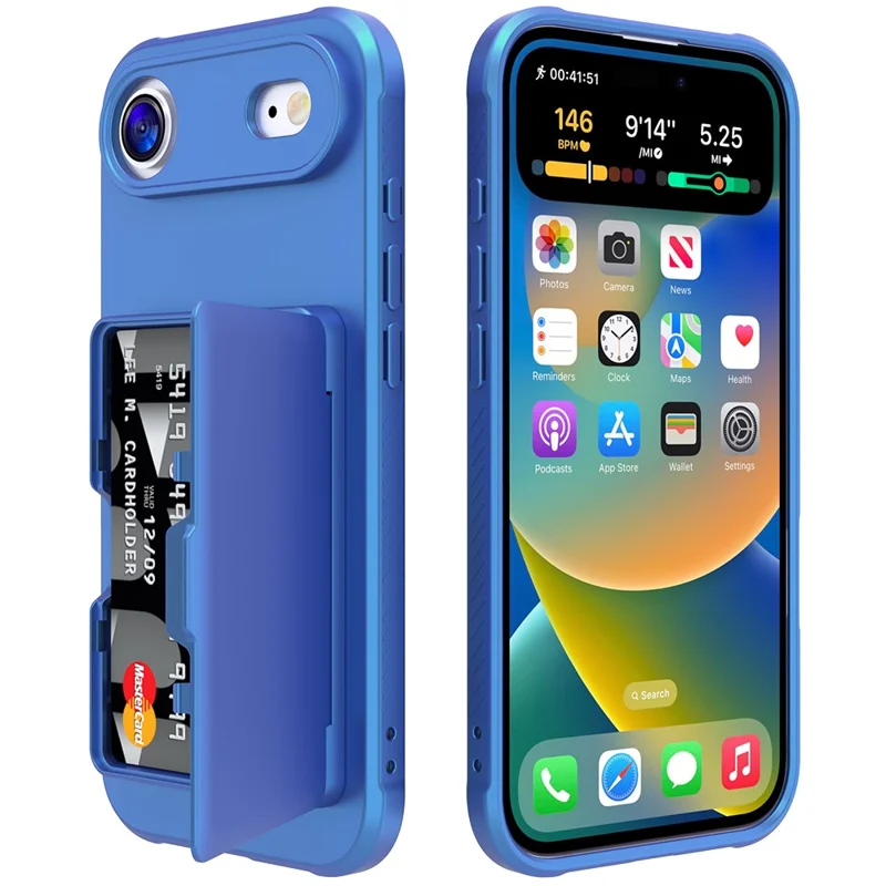 For iPhone Air Case with Card Holder  /  Mirror  /  Kickstand TPU + PC Phone Back Cover - Navy Blue