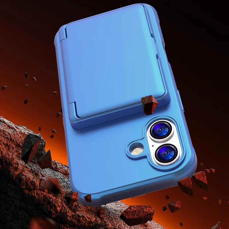 Cover per iPhone 17 con Portatessere / Specchio / Supporto TPU + PC - Blu Navy