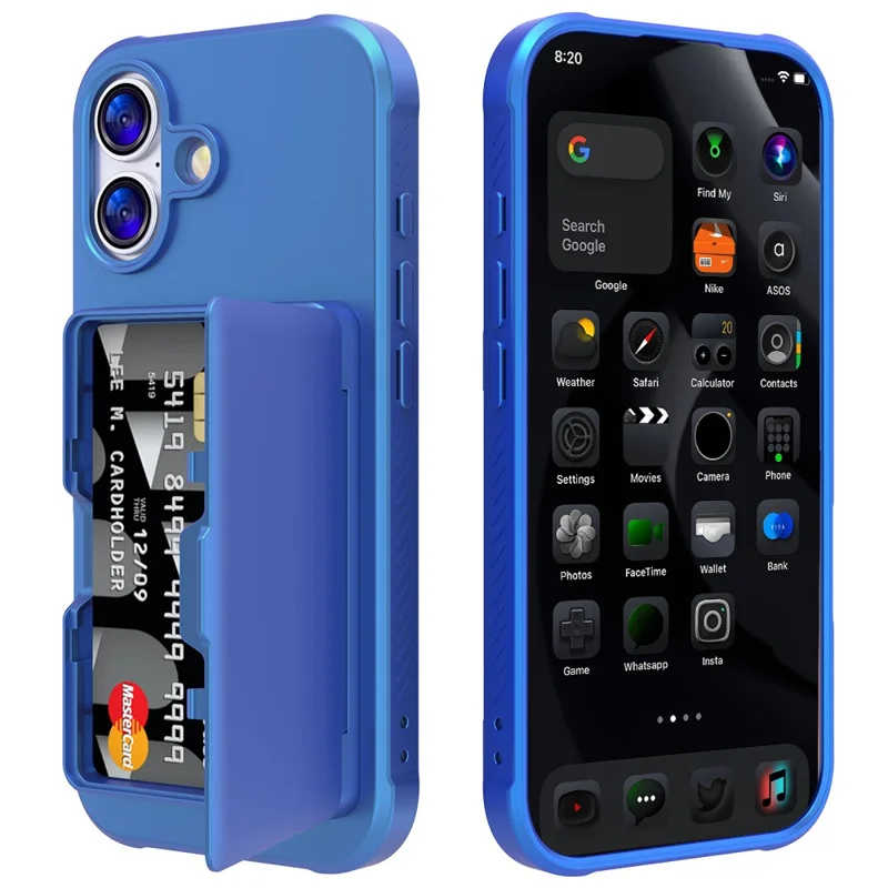 Cover per iPhone 17 con Portatessere / Specchio / Supporto TPU + PC - Blu Navy