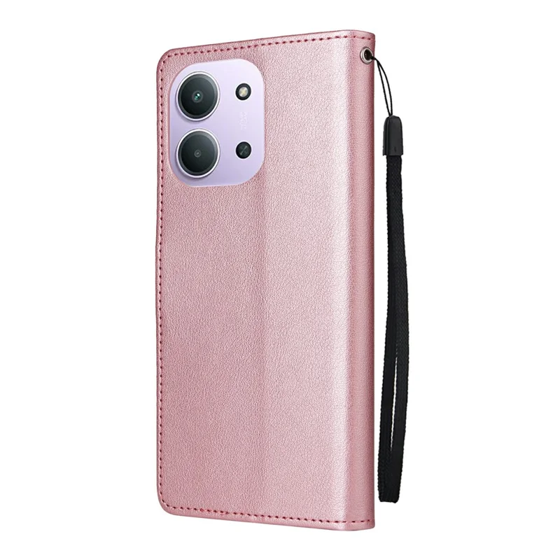 PU Leather Case for Xiaomi Redmi 15C 4G (EU) (173mm) / 15C 5G (EU) (173mm) / Poco C85 4G (173mm) Wallet Stand Phone Cover with Wrist Strap - Rose Gold