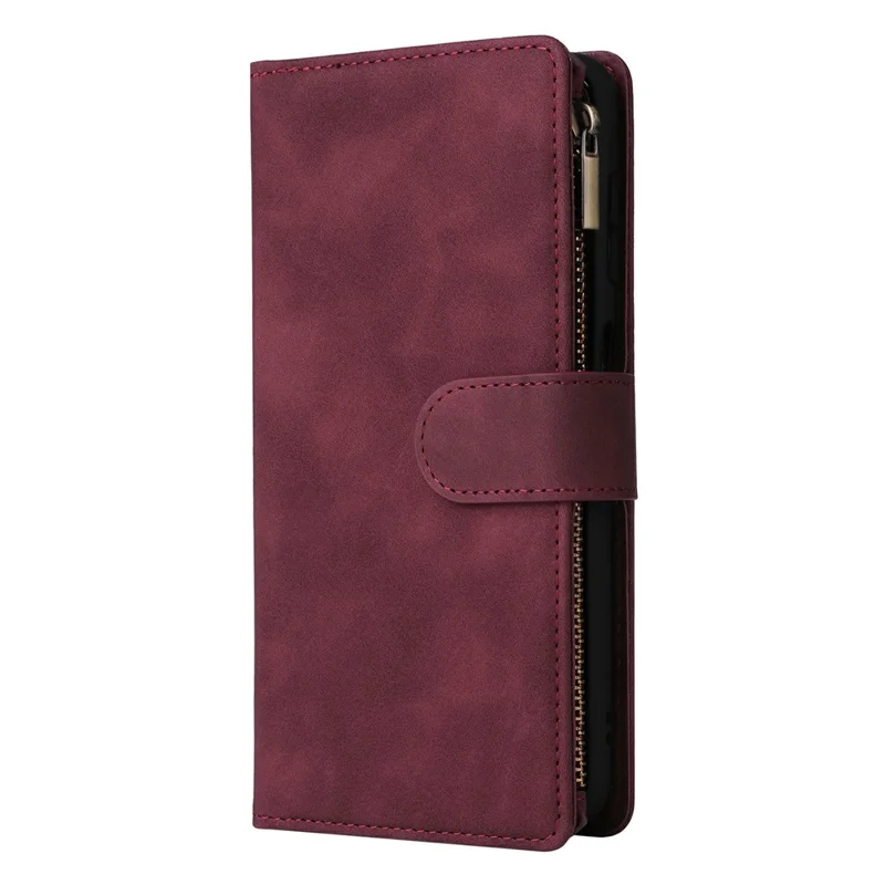 Voor Samsung Galaxy S26 / S26 Pro hoesje met ritsportemonnee meerdere kaarthouders lederen telefoonhoes met polsbandje - Wijnrood