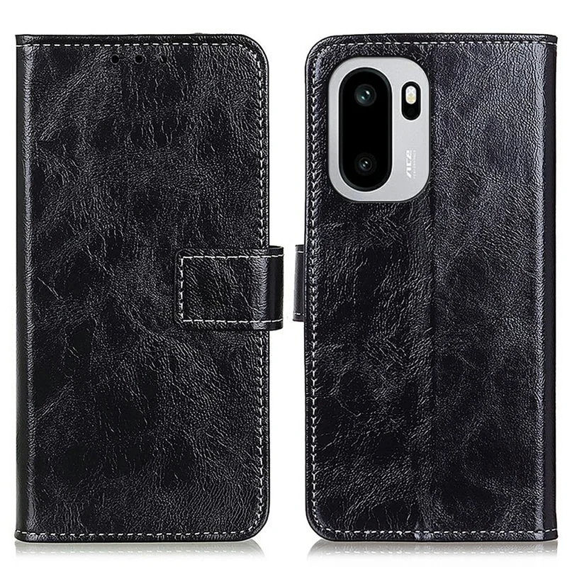Capa de Couro para OnePlus Ace 6 5G / Ace 6T 5G / 15R 5G, Capa Carteira com Textura Cavalo Louco - Preto