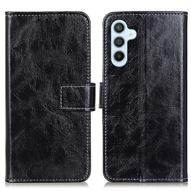 Voor Samsung Galaxy A37 Hoesje Portemonnee Leren Telefoonhoes Crazy Horse Structuur - Zwart