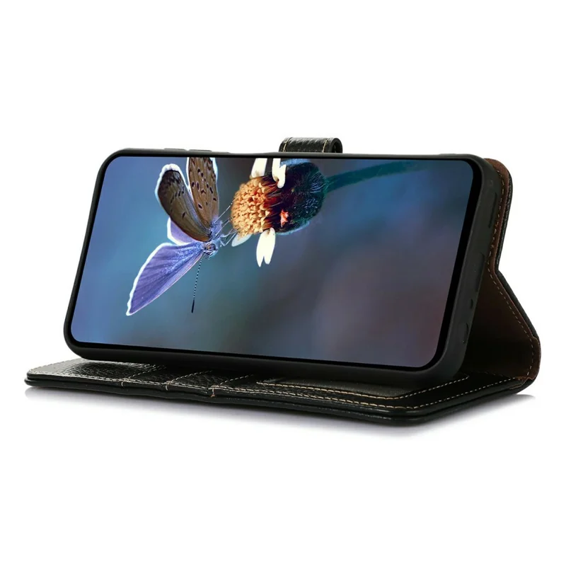 Til Xiaomi Poco F8 Ultra / Redmi K90 Pro Max 5G Etui med RFID-blokerende ægte kudefransk telefondæksel med litchi-struktur - Sort