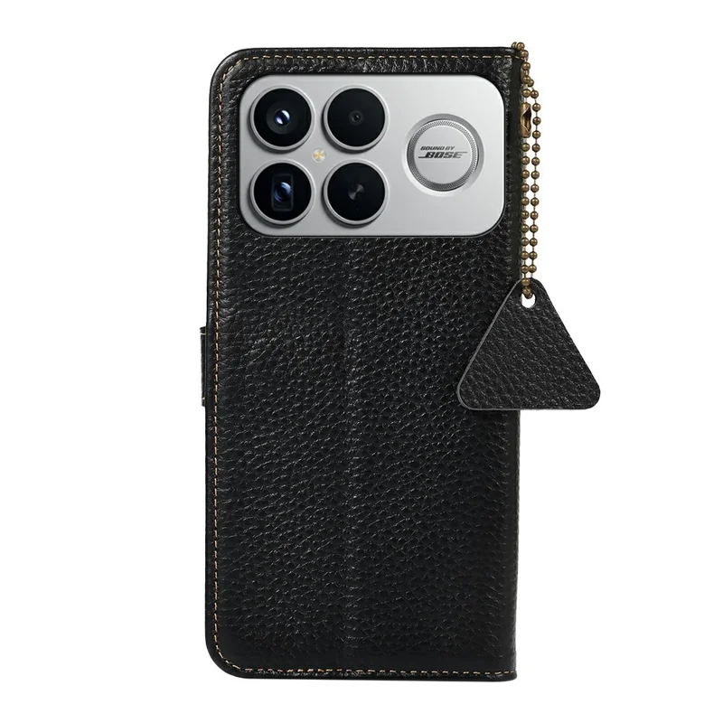 Til Xiaomi Poco F8 Ultra / Redmi K90 Pro Max 5G Etui med RFID-blokerende ægte kudefransk telefondæksel med litchi-struktur - Sort