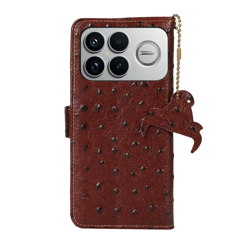 Capa para Xiaomi Poco F8 Ultra / Redmi K90 Pro Max 5G com Bloqueio RFID, Capa em Couro Genuíno de Vaca com Textura de Avestruz - Café