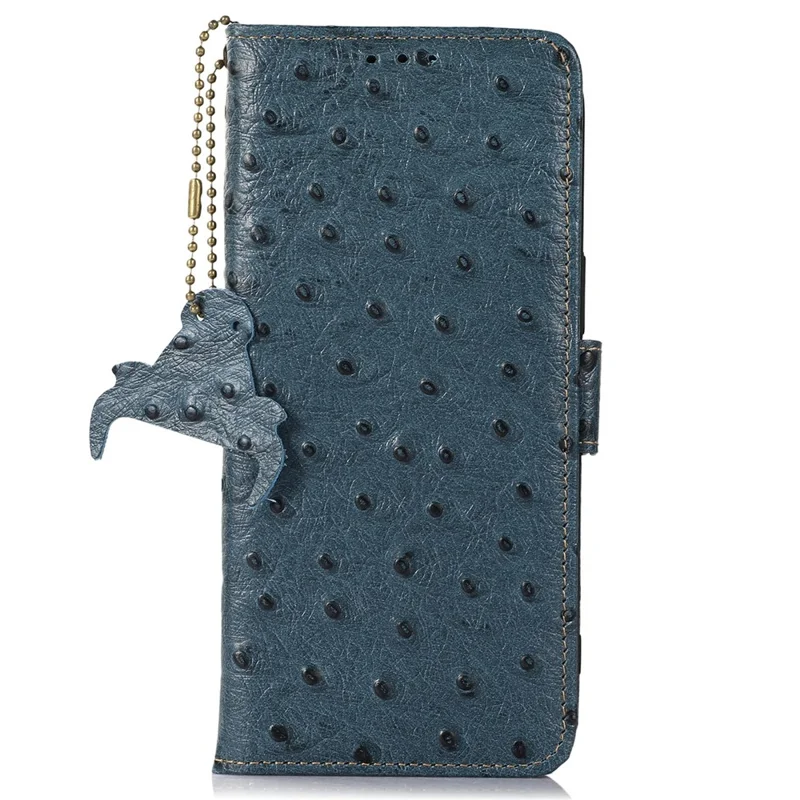 For Google Pixel 10a Case RFID Blocking Genuine Cow Leather Phone Case Ostrich Texture - Blue