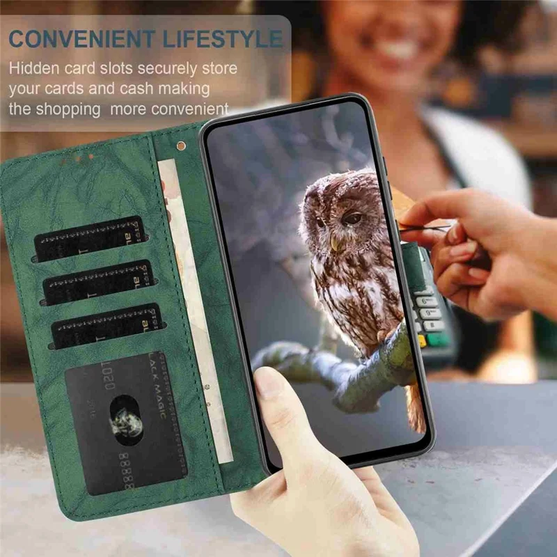 For iPhone 16 Pro Leather Case Butterfly Flower Imprinted Wallet Stand Flip Phone Cover with Wrist Strap - Green