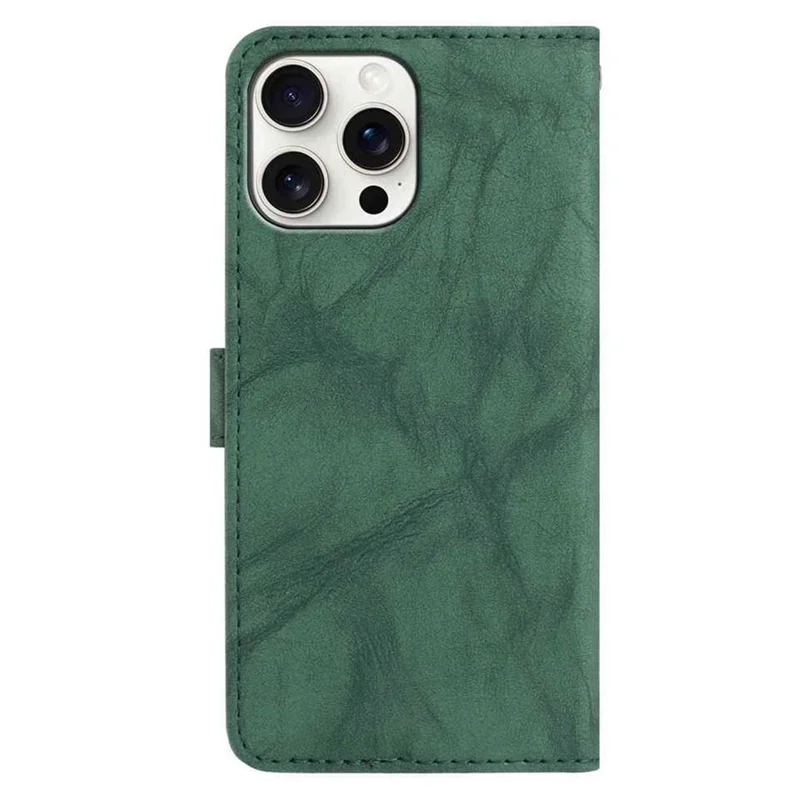 For iPhone 16 Pro Leather Case Butterfly Flower Imprinted Wallet Stand Flip Phone Cover with Wrist Strap - Green