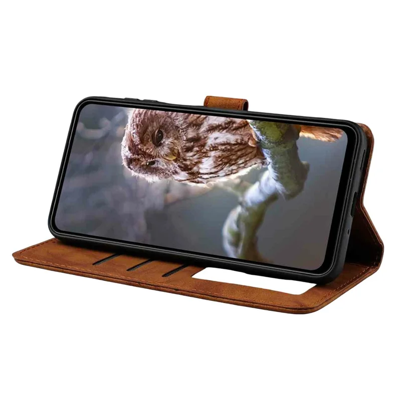 For Samsung Galaxy A26 5G Leather Case Butterfly Flower Imprinted Wallet Stand Flip Phone Cover with Wrist Strap - Brown