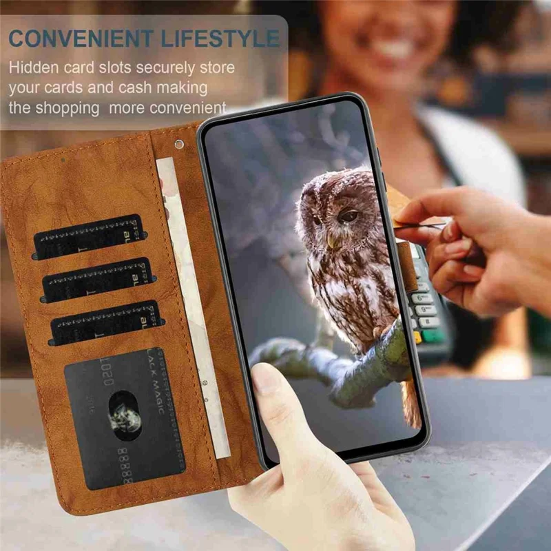 For Samsung Galaxy A26 5G Leather Case Butterfly Flower Imprinted Wallet Stand Flip Phone Cover with Wrist Strap - Brown
