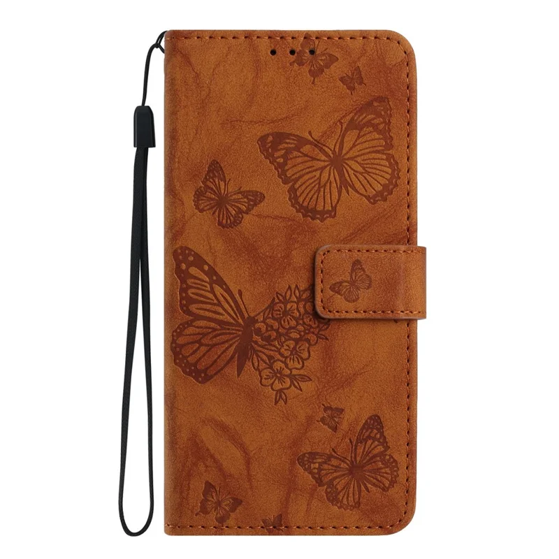 For Samsung Galaxy A26 5G Leather Case Butterfly Flower Imprinted Wallet Stand Flip Phone Cover with Wrist Strap - Brown
