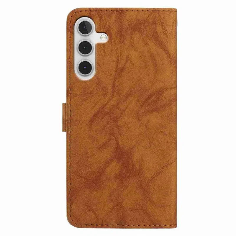 For Samsung Galaxy A26 5G Leather Case Butterfly Flower Imprinted Wallet Stand Flip Phone Cover with Wrist Strap - Brown