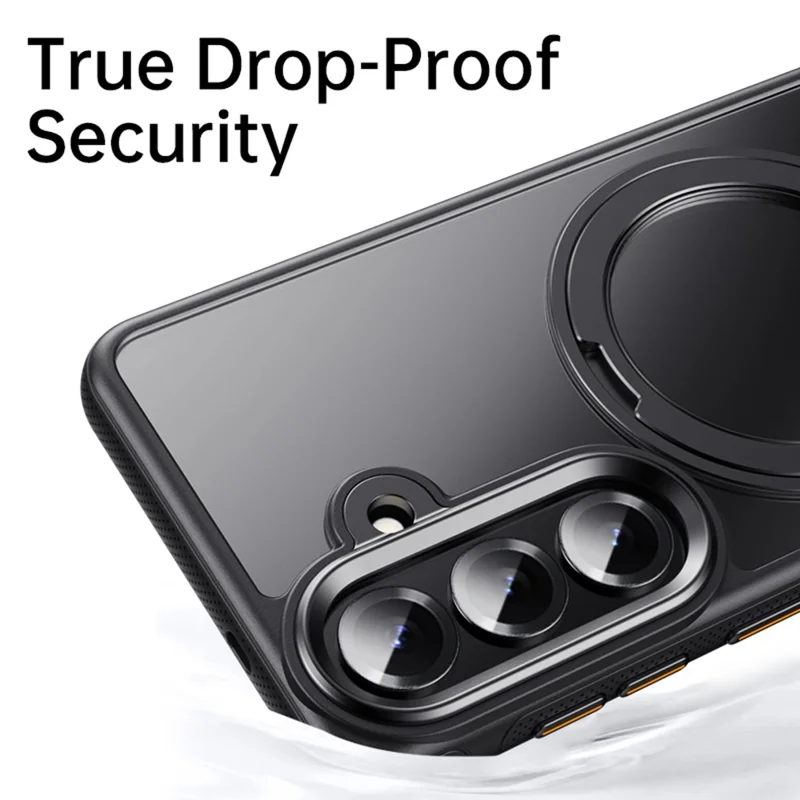 For Samsung Galaxy S26+ Magnetic Case Rotating Gear Pivot Kickstand PC + TPU Phone Back Cover - Matte Black