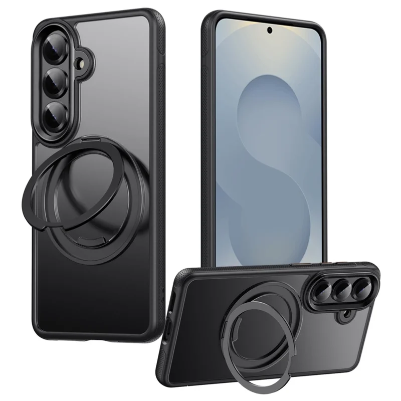 For Samsung Galaxy S26 Magnetic Case Rotating Gear Pivot Kickstand PC + TPU Phone Back Cover - Matte Black