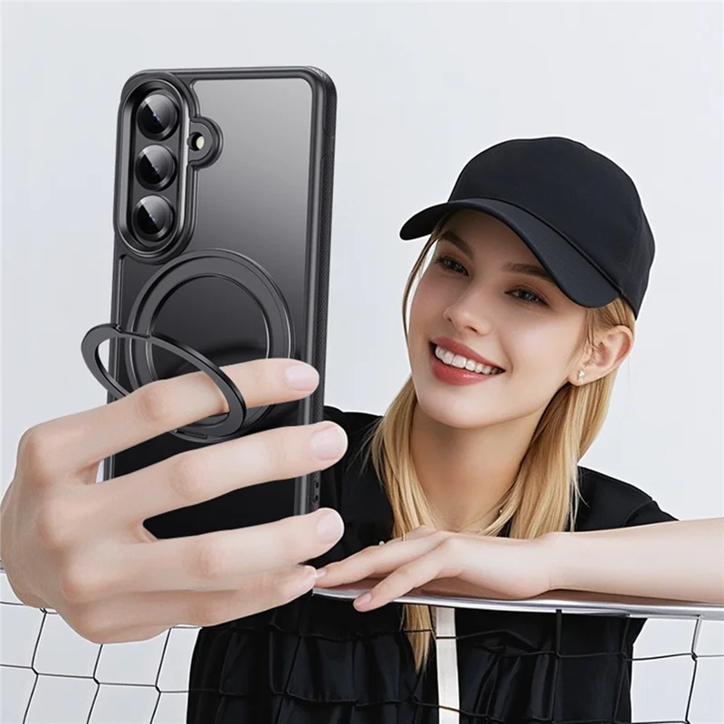 For Samsung Galaxy S26 Magnetic Case Rotating Gear Pivot Kickstand PC + TPU Phone Back Cover - Matte Black