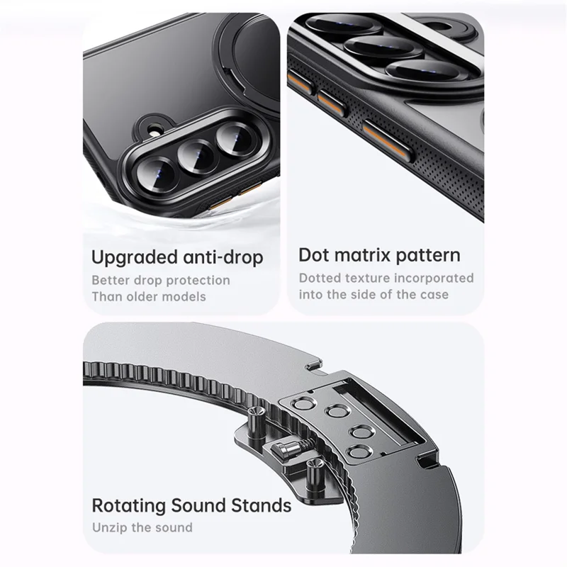 For Samsung Galaxy S26 Magnetic Case Rotating Gear Pivot Kickstand PC + TPU Phone Back Cover - Matte Black