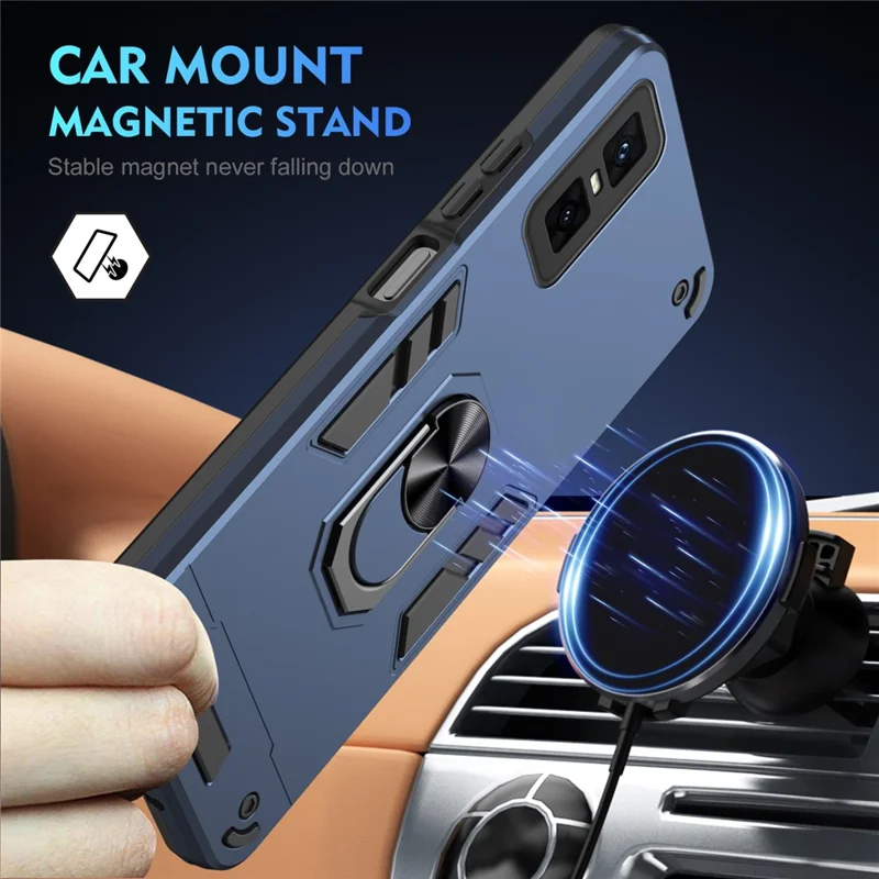 For Infinix GT 30 Pro 5G Case PC + TPU Drop Defend Phone Cover with Ring Kickstand - Blue