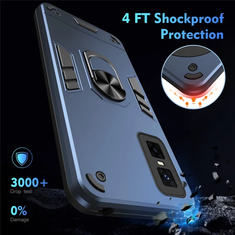 For Infinix GT 30 Pro 5G Case PC + TPU Drop Defend Phone Cover with Ring Kickstand - Blue