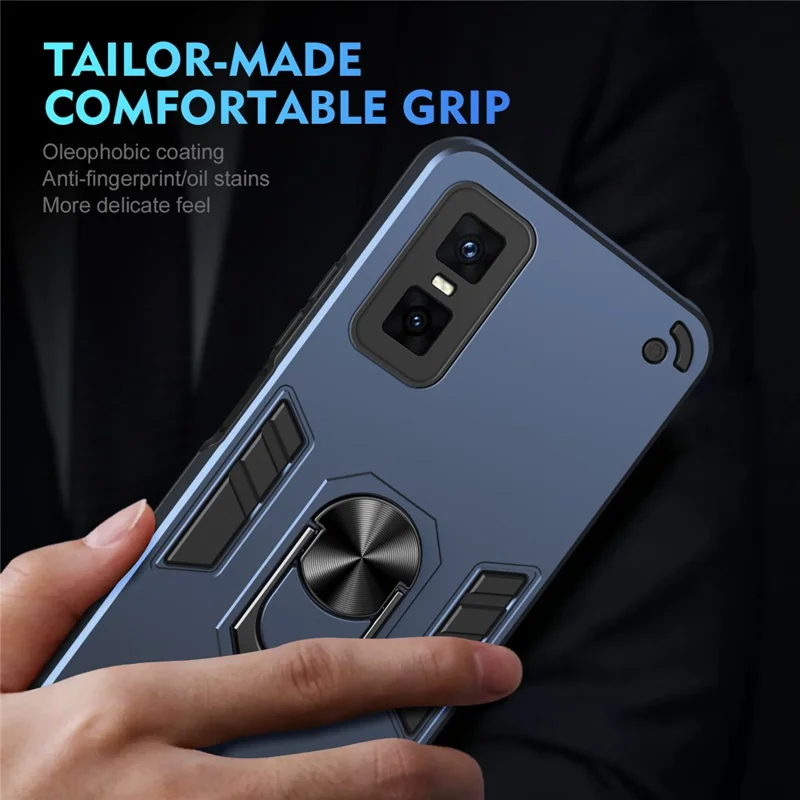 For Infinix GT 30 Pro 5G Case PC + TPU Drop Defend Phone Cover with Ring Kickstand - Blue