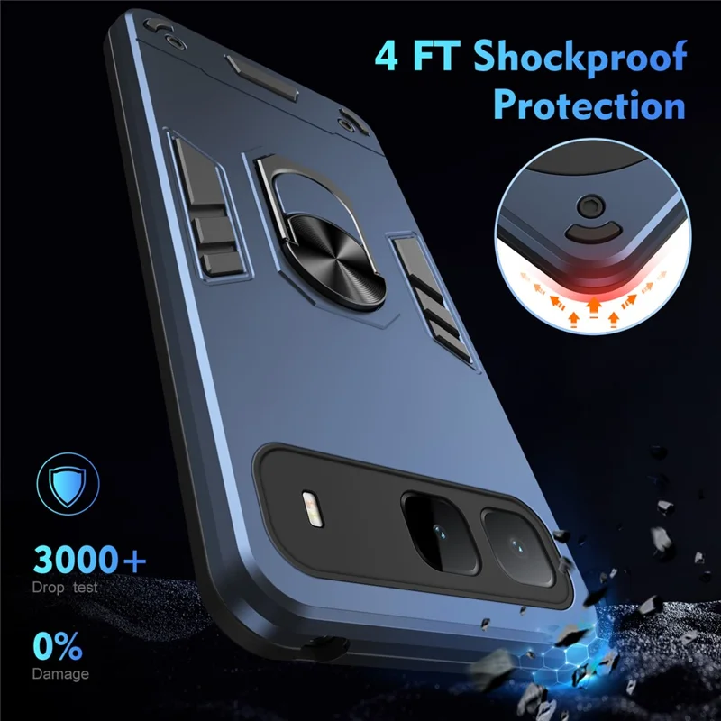 Phone Case For TECNO Spark Go 5G  /  Infinix Hot 60i 5G PC + TPU Drop Defend Phone Cover with Ring Kickstand  - Blue