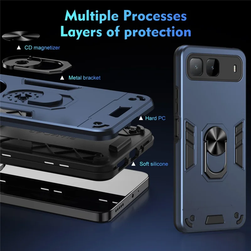 Phone Case For TECNO Spark Go 5G  /  Infinix Hot 60i 5G PC + TPU Drop Defend Phone Cover with Ring Kickstand  - Blue