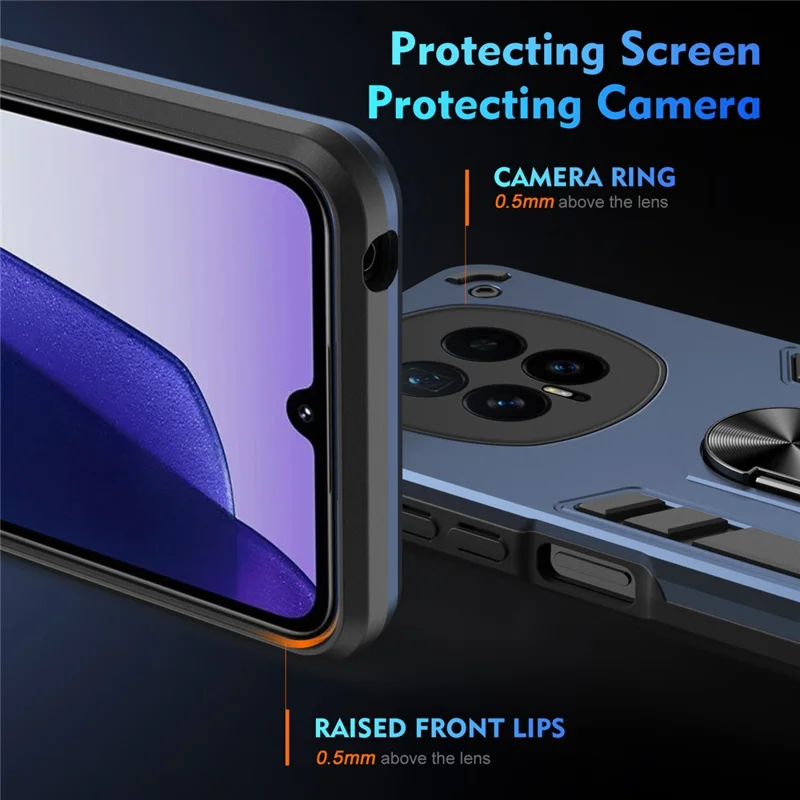 For Honor Magic8 5G Case PC + TPU Drop Defend Phone Cover with Ring Kickstand - Blue