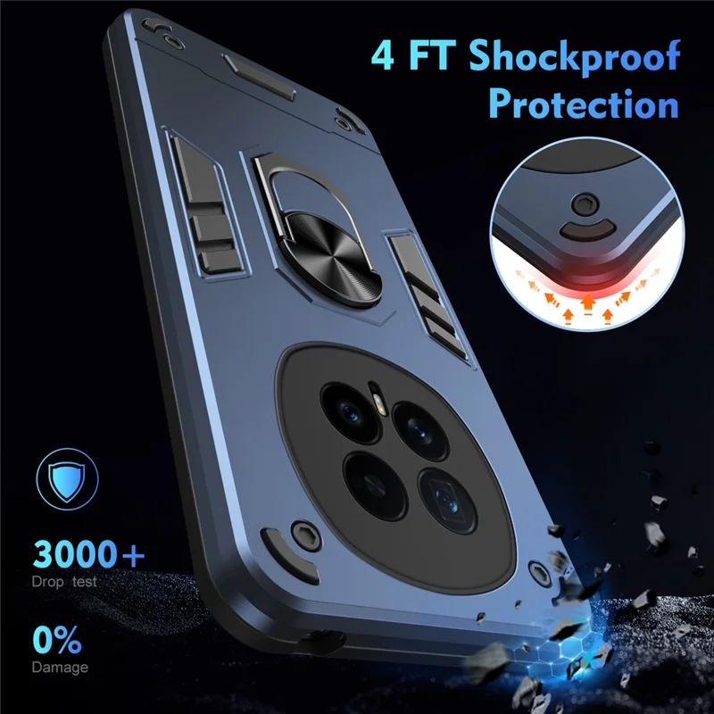 For Honor Magic8 5G Case PC + TPU Drop Defend Phone Cover with Ring Kickstand - Blue