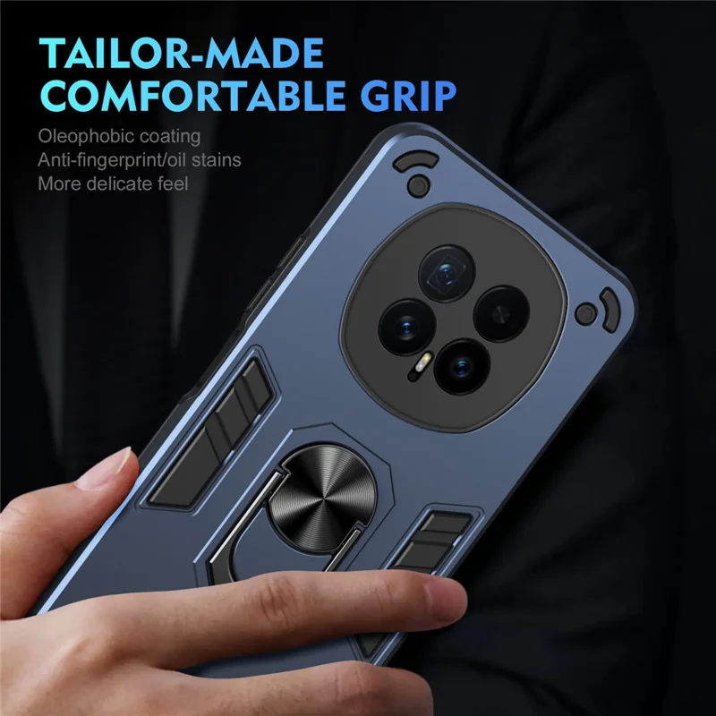 For Honor Magic8 5G Case PC + TPU Drop Defend Phone Cover with Ring Kickstand - Blue