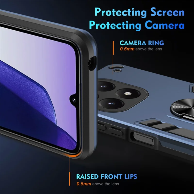 For Xiaomi 15T Case PC + TPU Drop Defend Phone Cover with Ring Kickstand - Blue