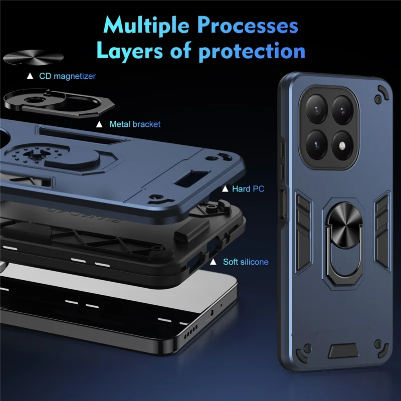 For Xiaomi 15T Case PC + TPU Drop Defend Phone Cover with Ring Kickstand - Blue