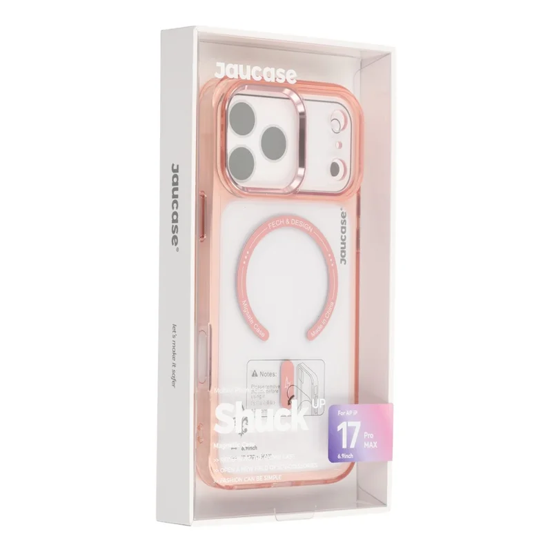 JAUCASE Für iPhone 17 Pro Max Magnetisches Gehäuse Stoßfest TPU PC Handyhülle Kompatibel mit MagSafe – Transparent Rosa