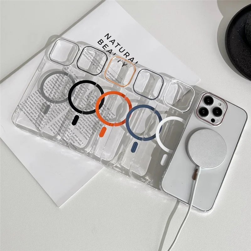 For iPhone 16 Pro Clear Magnetic Case Hard PC Phone Protective Back Cover Compatible with MagSafe - Blue