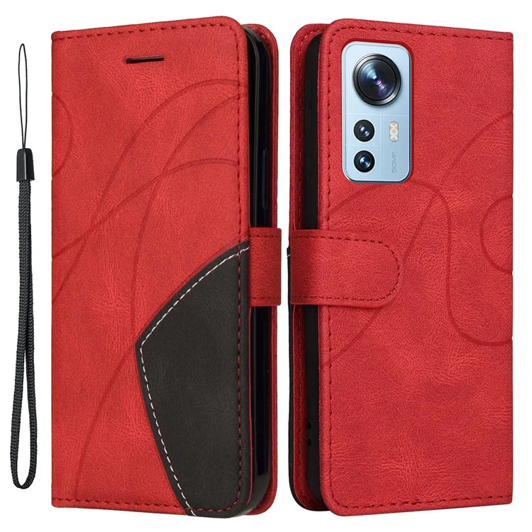 For Xiaomi 12 Lite 5G Leather Case Wallet Stand Color Splicing Phone Cover - Red