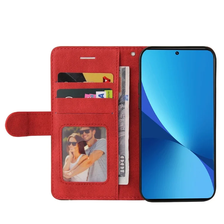 For Xiaomi 12 Lite 5G Leather Case Wallet Stand Color Splicing Phone Cover - Red
