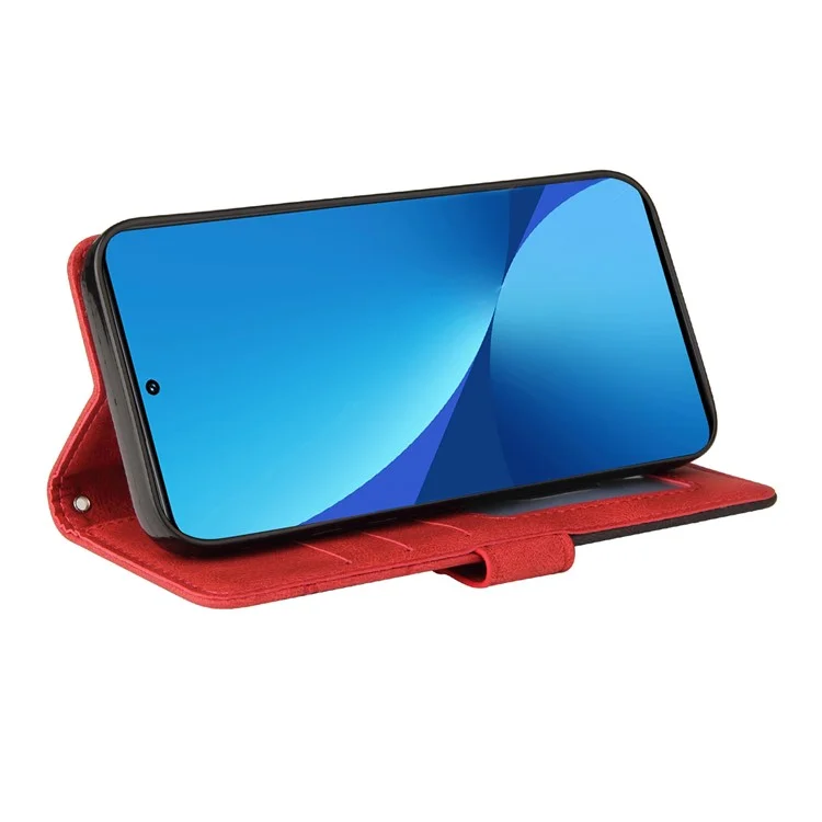 For Xiaomi 12 Lite 5G Leather Case Wallet Stand Color Splicing Phone Cover - Red