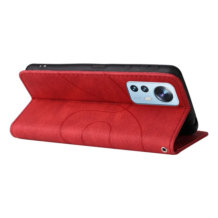 For Xiaomi 12 Lite 5G Leather Case Wallet Stand Color Splicing Phone Cover - Red